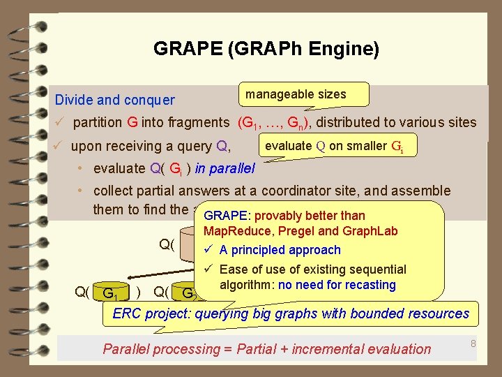 GRAPE (GRAPh Engine) manageable sizes Divide and conquer ü partition G into fragments (G