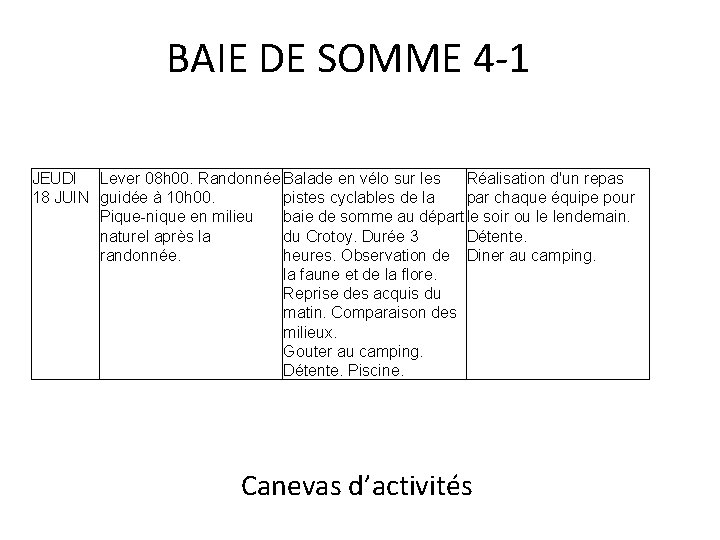 BAIE DE SOMME 4 -1 JEUDI Lever 08 h 00. Randonnée Balade en vélo