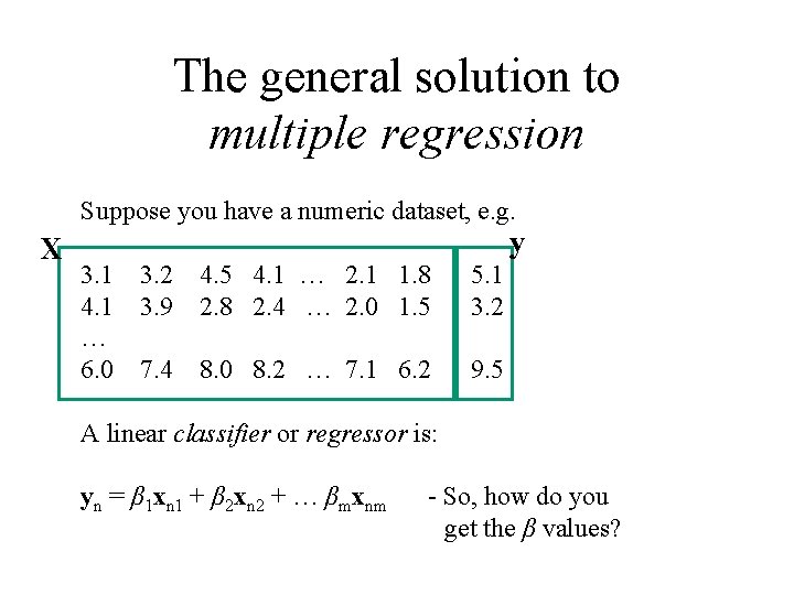 The general solution to multiple regression Suppose you have a numeric dataset, e. g. The general solution to multiple regression Suppose you have a numeric dataset, e. g.