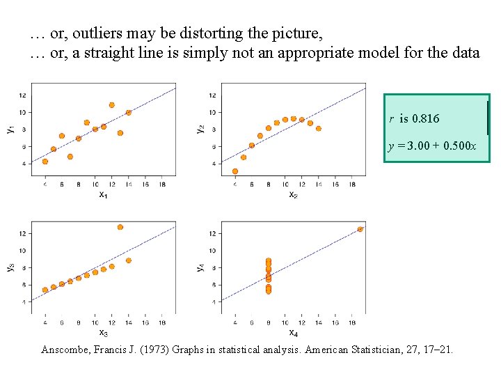 … or, outliers may be distorting the picture, … or, a straight line is … or, outliers may be distorting the picture, … or, a straight line is