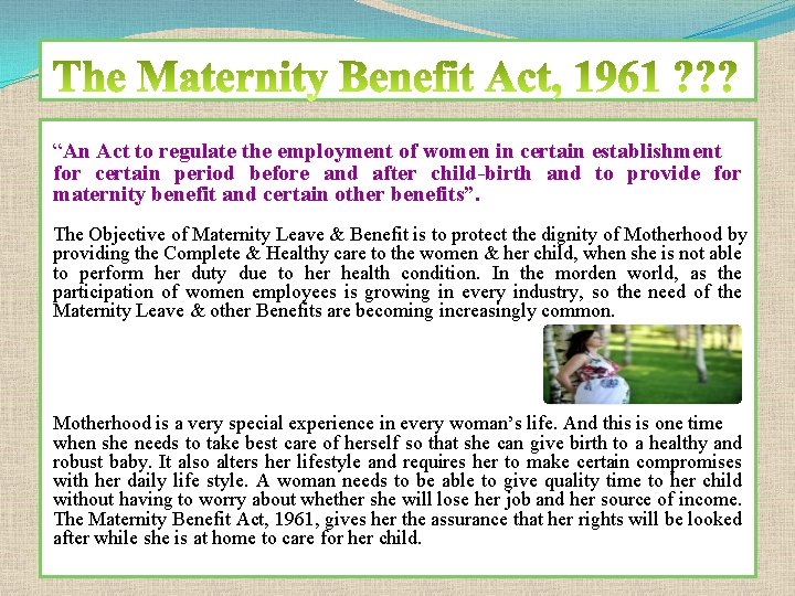  “An Act to regulate the employment of women in certain establishment for certain