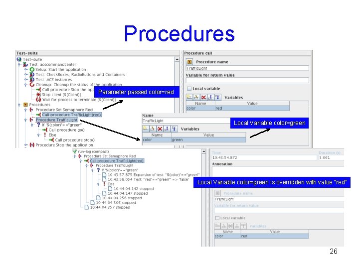 Procedures Parameter passed color=red Local Variable color=green is overridden with value “red” 26 