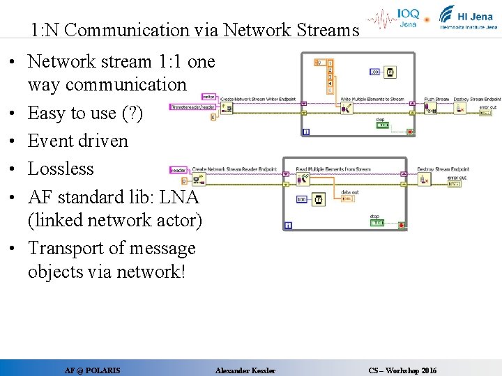 1: N Communication via Network Streams • Network stream 1: 1 one • •