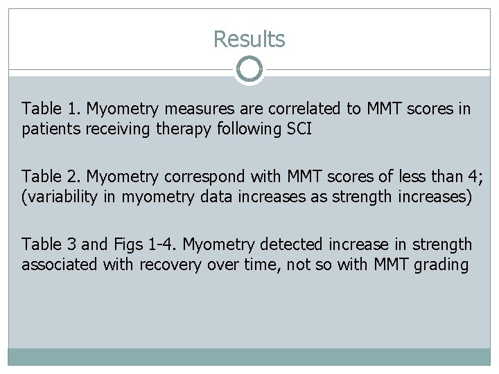 Results Table 1. Myometry measures are correlated to MMT scores in patients receiving therapy