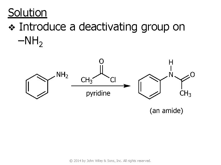 Solution v Introduce a deactivating group on –NH 2 © 2014 by John Wiley