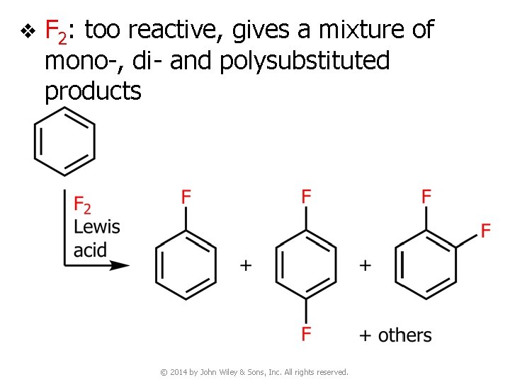 v F 2: too reactive, gives a mixture of mono-, di- and polysubstituted products
