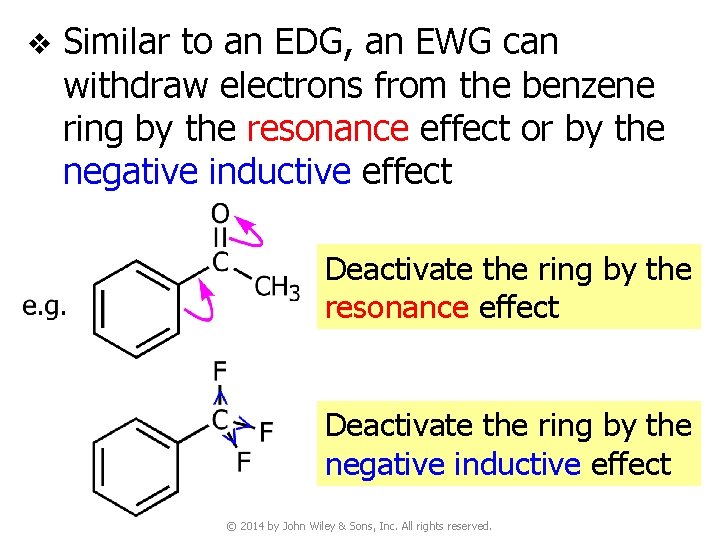 v Similar to an EDG, an EWG can withdraw electrons from the benzene ring