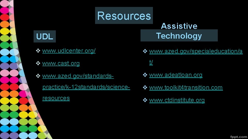 Resources UDL v www. udlcenter. org/ v www. cast. org v www. azed. gov/standards-