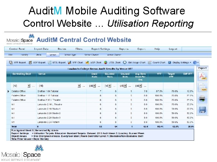 Audit. M Mobile Auditing Software Control Website … Utilisation Reporting 