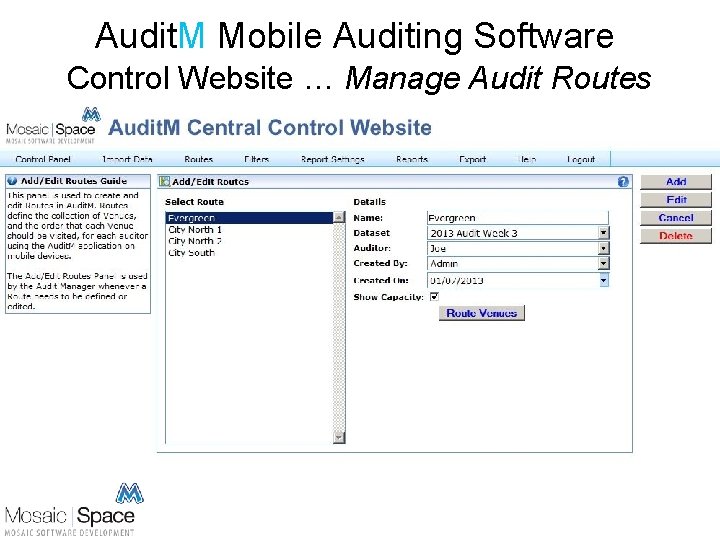Audit. M Mobile Auditing Software Control Website … Manage Audit Routes 