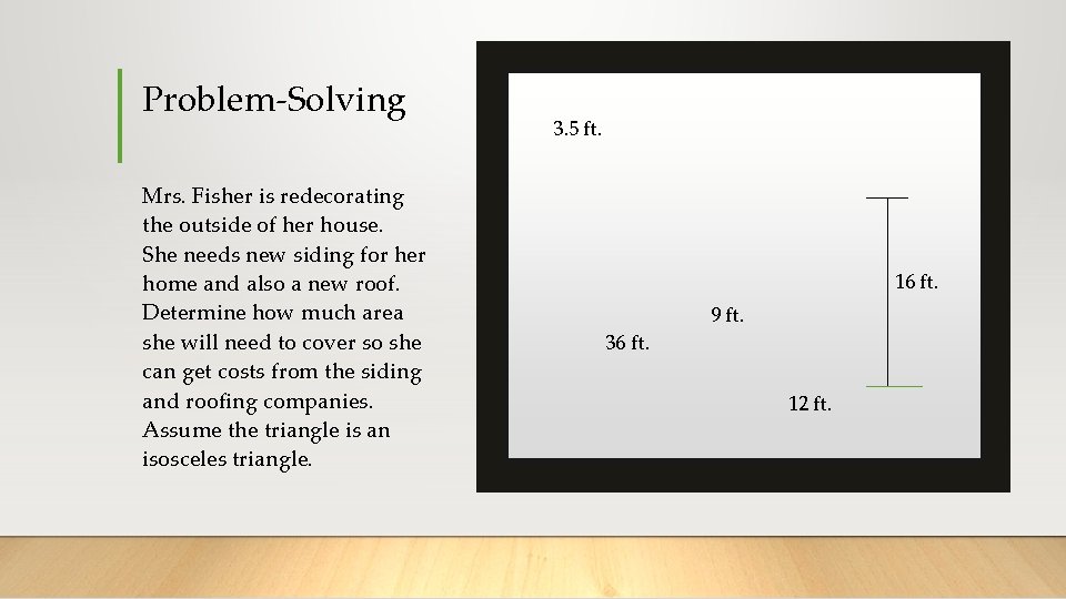 Problem-Solving Mrs. Fisher is redecorating the outside of her house. She needs new siding