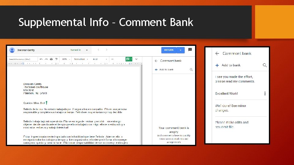 Supplemental Info – Comment Bank 