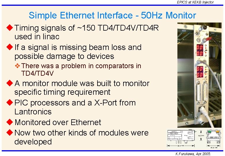 EPICS at KEKB Injector Simple Ethernet Interface - 50 Hz Monitor u Timing signals