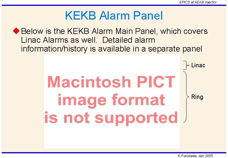 EPICS at KEKB Injector KEKB Alarm Panel u Below is the KEKB Alarm Main EPICS at KEKB Injector KEKB Alarm Panel u Below is the KEKB Alarm Main