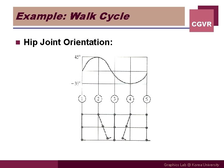 Example: Walk Cycle n CGVR Hip Joint Orientation: Graphics Lab @ Korea University Example: Walk Cycle n CGVR Hip Joint Orientation: Graphics Lab @ Korea University
