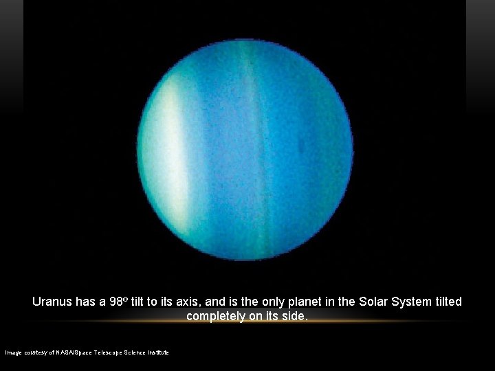 Uranus has a 98º tilt to its axis, and is the only planet in
