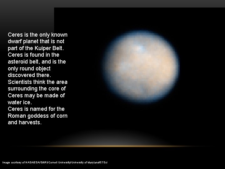 Ceres is the only known dwarf planet that is not part of the Kuiper