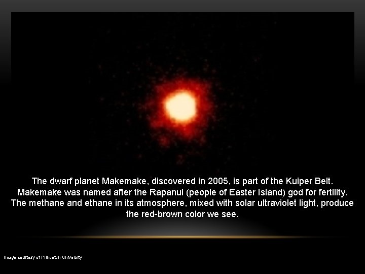 The dwarf planet Makemake, discovered in 2005, is part of the Kuiper Belt. Makemake