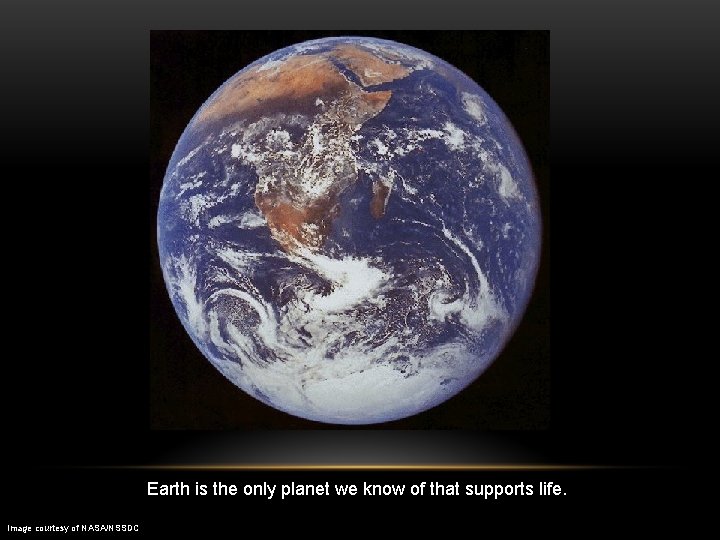 Earth is the only planet we know of that supports life. Image courtesy of