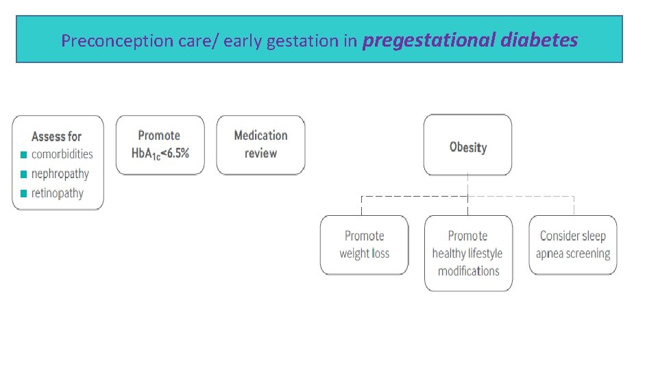 Preconception care/ early gestation in pregestational diabetes 