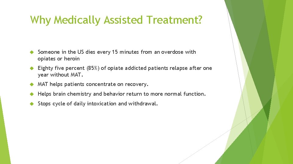 Why Medically Assisted Treatment? Someone in the US dies every 15 minutes from an