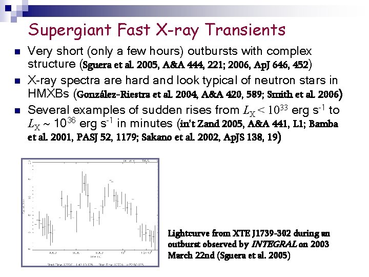 Supergiant Fast X-ray Transients n n n Very short (only a few hours) outbursts