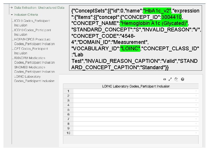{"Concept. Sets": [{"id": 0, "name": "Hb. A 1 c_v 2", "expression ": {"items": [{"concept":
