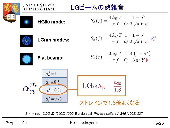 LGビームの熱雑音 HG 00 mode: LGnm modes: ※　無限大鏡 Flat beams: LG 33 ストレインで 1. 8倍よくなる