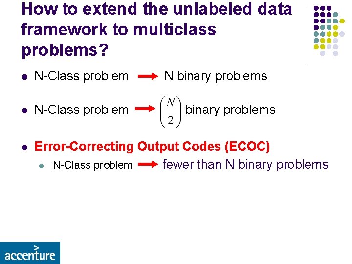 How to extend the unlabeled data framework to multiclass problems? l N-Class problem N