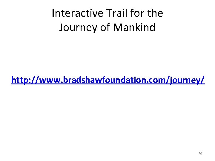 Interactive Trail for the Journey of Mankind http: //www. bradshawfoundation. com/journey/ 30 