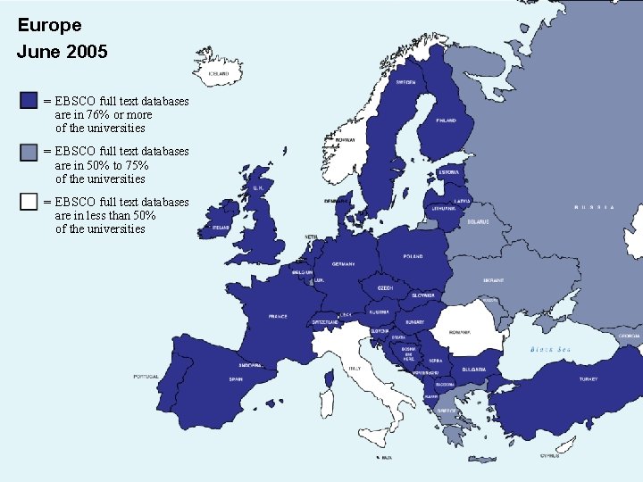 Europe June 2005 = EBSCO full text databases are in 76% or more of