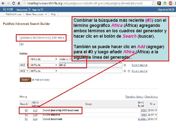 Combinar la búsqueda más reciente (#3) con el término geográfico Africa (África) agregando ambos