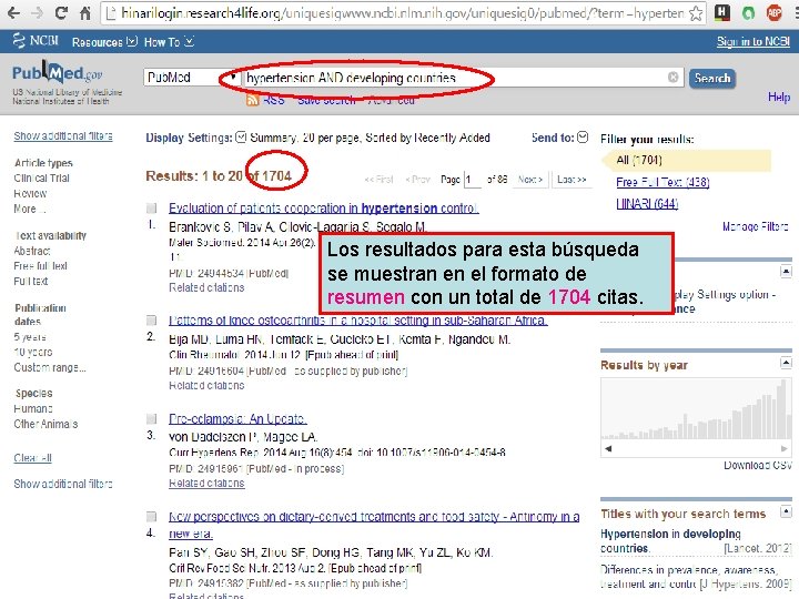 Los resultados para esta búsqueda se muestran en el formato de resumen con un