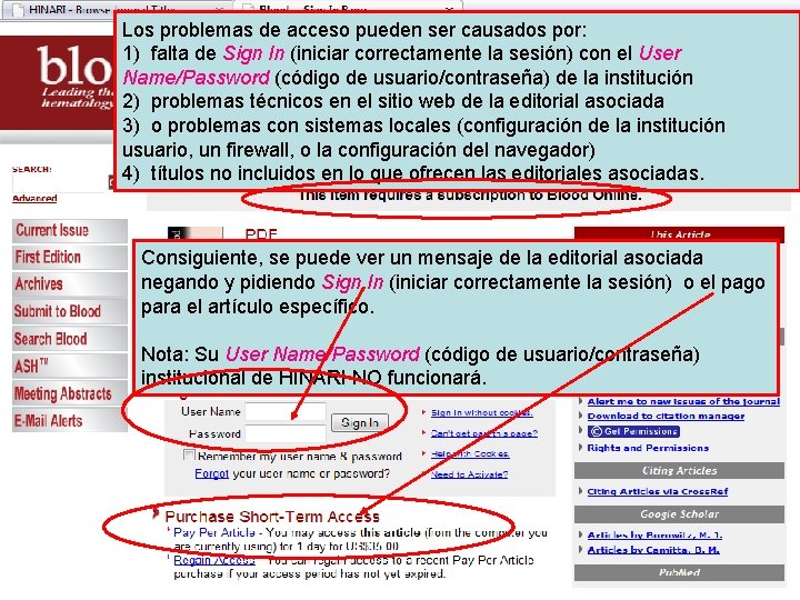 Los problemas de acceso pueden ser causados por: 1) falta de Sign In (iniciar