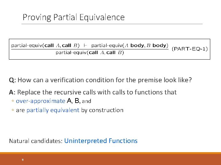 Proving Partial Equivalence Q: How can a verification condition for the premise look like?