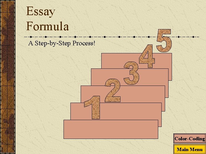 Essay Formula A Step-by-Step Process! Color-Coding Main Menu 