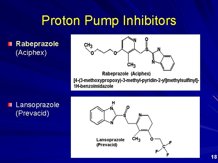 Proton Pump Inhibitors Rabeprazole (Aciphex) Lansoprazole (Prevacid) 18 