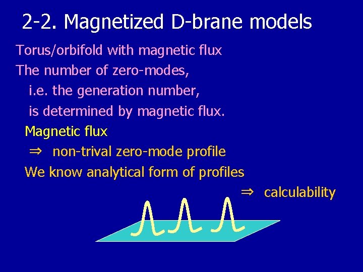 2 -2. Magnetized D-brane models Torus/orbifold with magnetic flux The number of zero-modes, i.