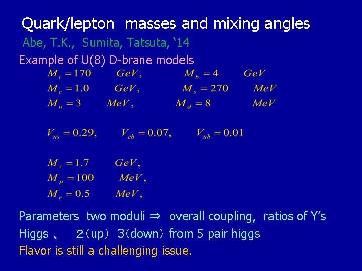 Quark/lepton masses and mixing angles Abe, T. K. , Sumita, Tatsuta, ‘ 14 Example