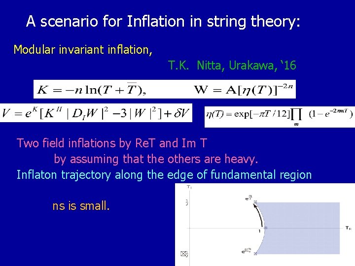 A scenario for Inflation in string theory: Modular invariant inflation, T. K. Nitta, Urakawa,