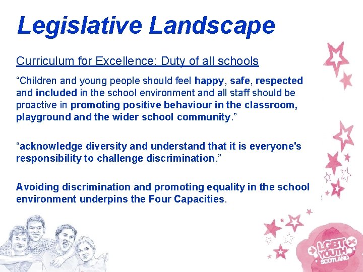 Legislative Landscape Curriculum for Excellence: Duty of all schools “Children and young people should