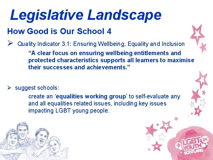Legislative Landscape How Good is Our School 4 Ø Quality Indicator 3. 1: Ensuring