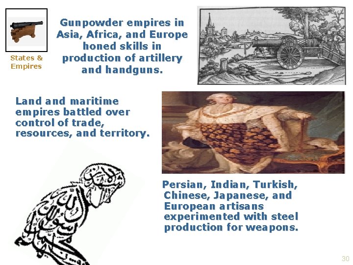 States & Empires Gunpowder empires in Asia, Africa, and Europe honed skills in production