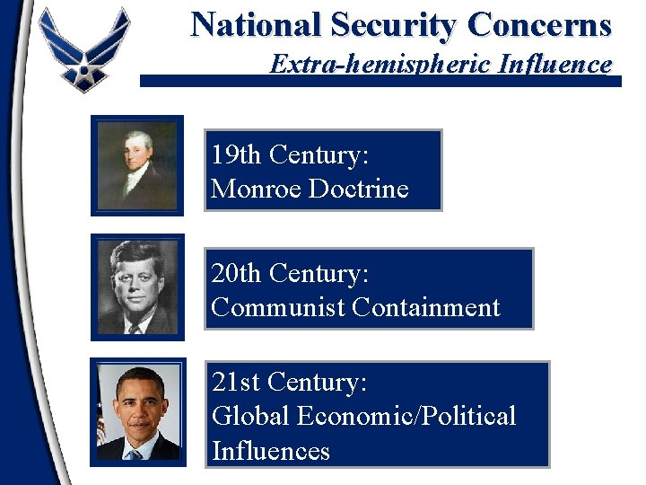 National Security Concerns Extra-hemispheric Influence 19 th Century: Monroe Doctrine 20 th Century: Communist