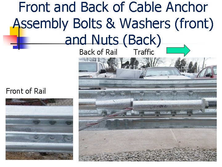 Front and Back of Cable Anchor Assembly Bolts & Washers (front) and Nuts (Back)