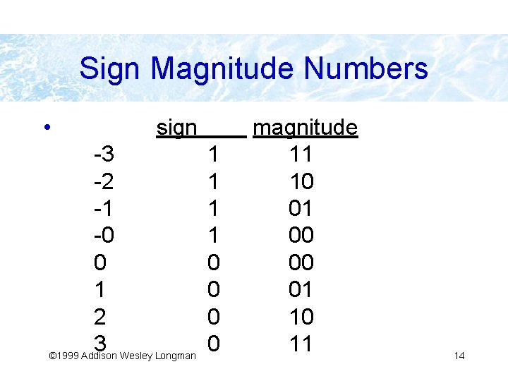 Sign Magnitude Numbers • sign -3 -2 -1 -0 0 1 2 3 ©