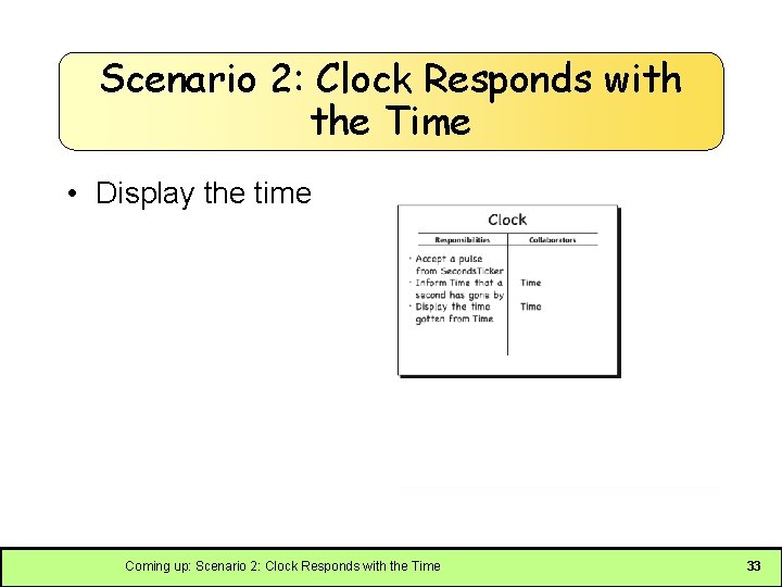 Scenario 2: Clock Responds with the Time • Display the time Coming up: Scenario