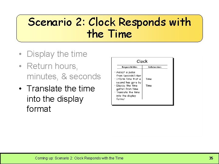 Scenario 2: Clock Responds with the Time • Display the time • Return hours,
