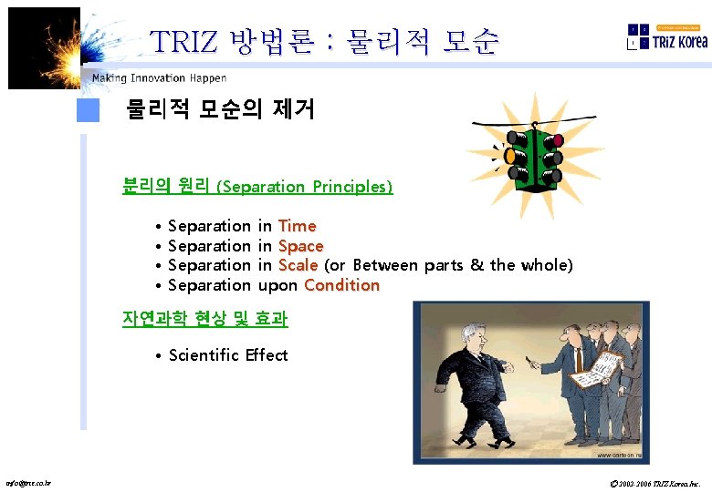 TRIZ 방법론 : 물리적 모순의 제거 분리의 원리 (Separation Principles) • • Separation in