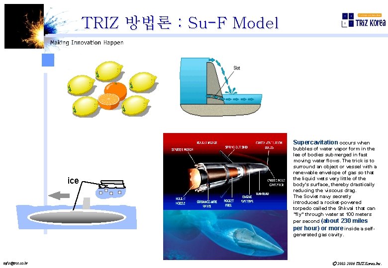 TRIZ 방법론 : Su-F Model Supercavitation occurs when ice info@triz. co. kr bubbles of